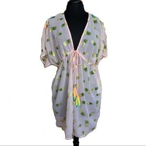 Violet Sky Swim Beach Coverup Sheer Pineapple Tassels